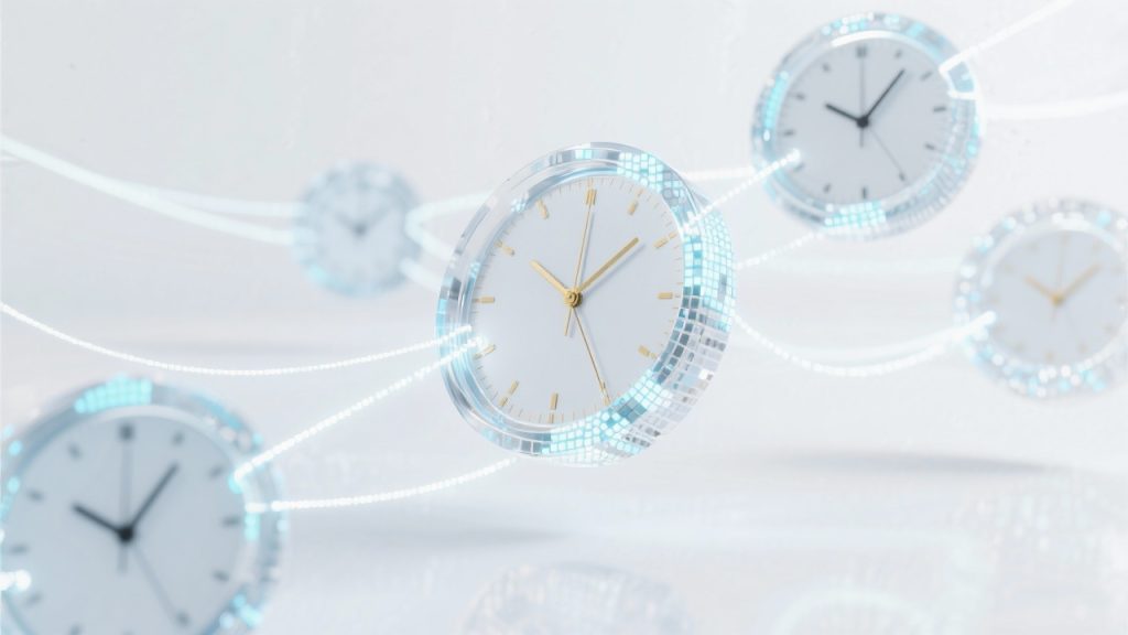 연결된 시계를 통해 표현된 시간의 흐름 개념