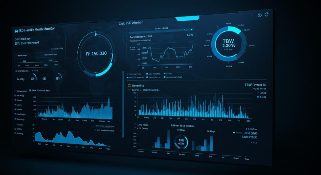다양한 SSD 상태와 성능 지표가 대시보드 형식으로 정리된 모니터링 화면이다