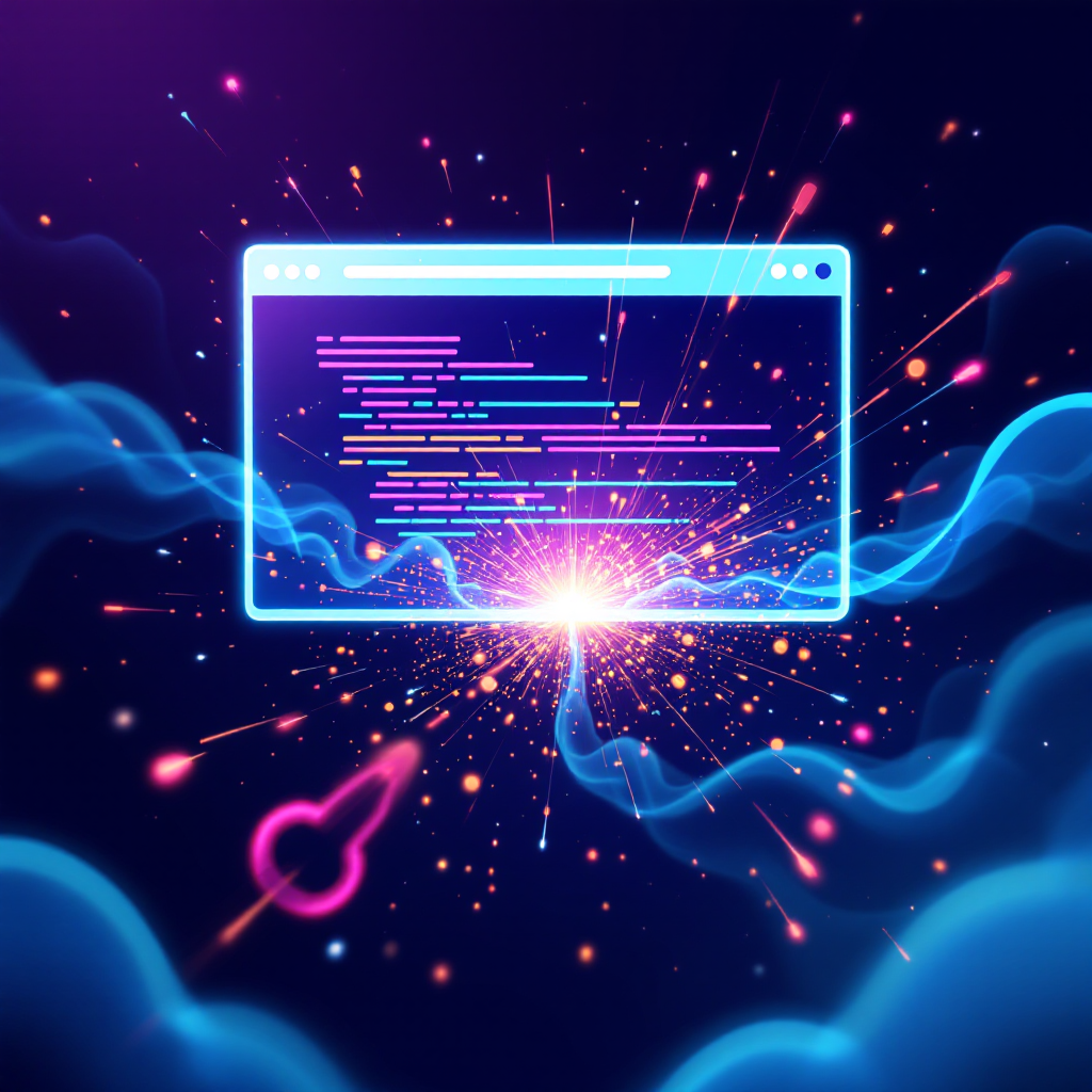 코드 창에서 빛과 데이터가 폭발하는 듯한 사이버 공격·취약점 탐지 시각화 이미지