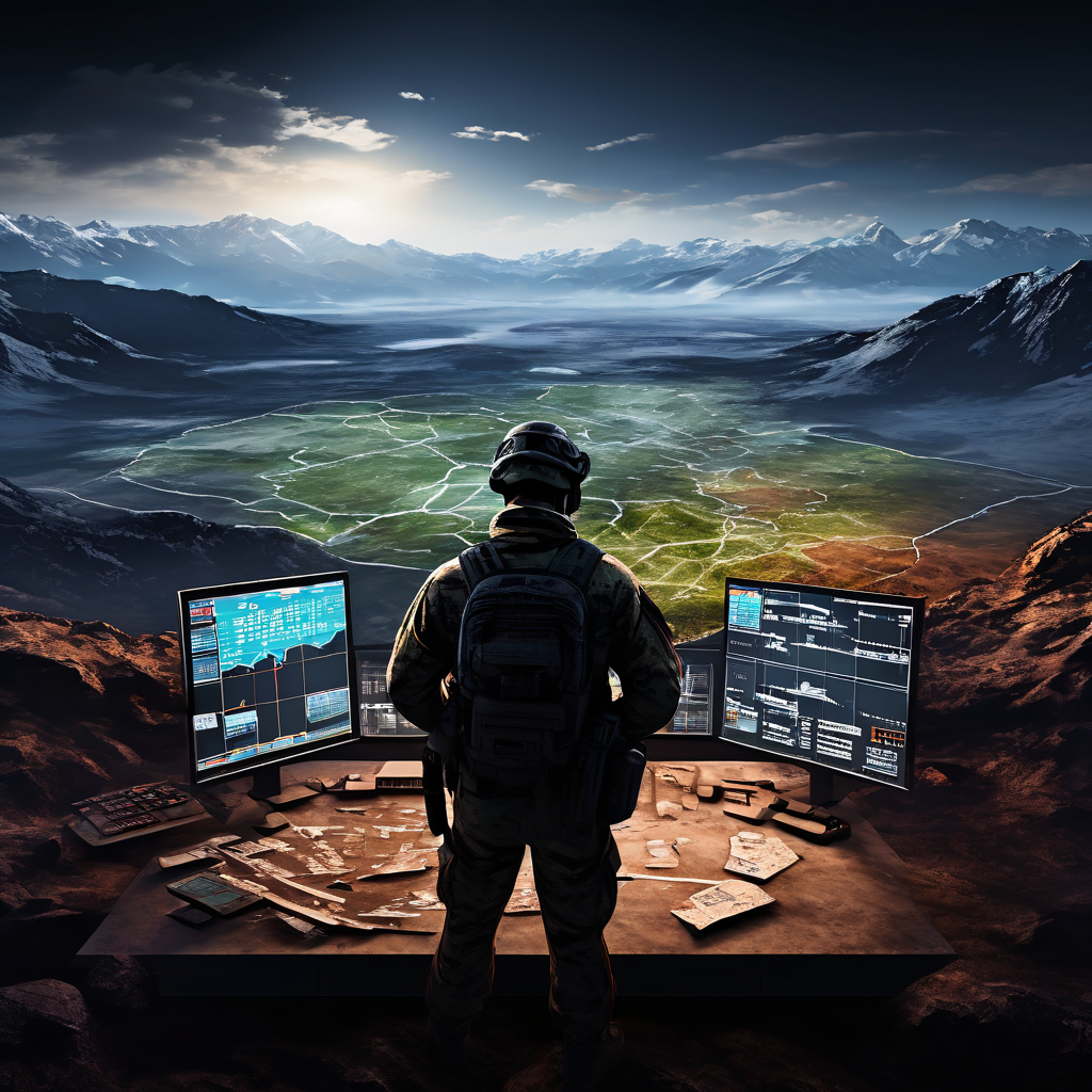 주식 차트 지형의 전장에서 병사가 두 중개사 로고를 분석하는 모습입니다.