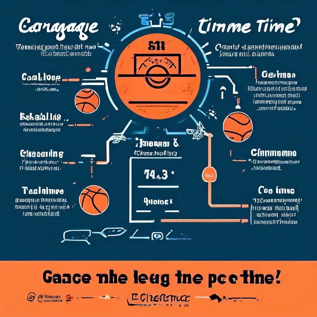 농구 경기 종료 직전의 가비지 타임을 의미하는 게임 클록과, 그 용어의 유래와 기본 규칙을 설명하는 간단한 플로우차트가 함께 배치된 개념 설명 이미지입니다.