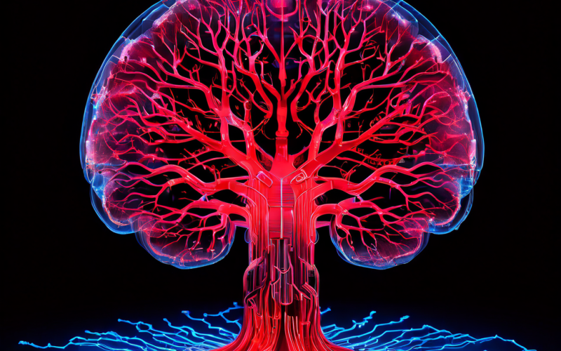 뇌 기능 스캔 이미지 위에 겹쳐진 복잡한 분기형 플로우차트에서 예측 경로의 반복적 실패를 강조하는 빨간색 X 표시가 인지적 오류 패턴을 시각적으로 보여줍니다.