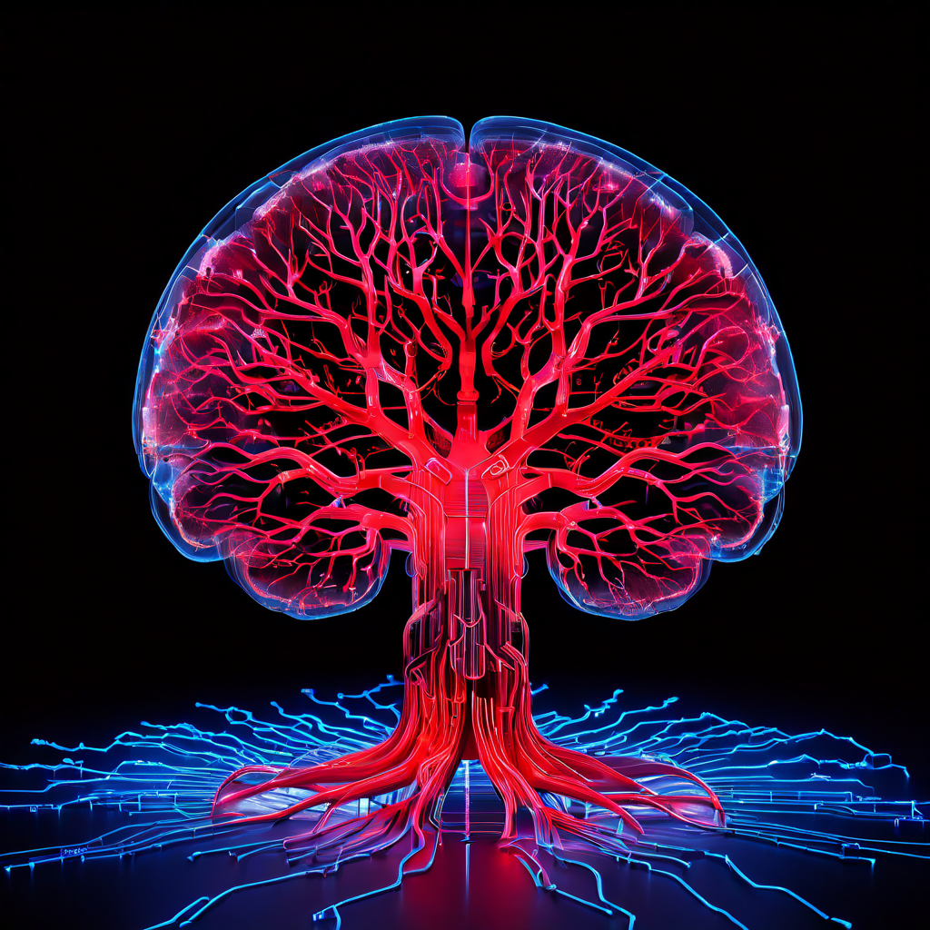 뇌 기능 스캔 이미지 위에 겹쳐진 복잡한 분기형 플로우차트에서 예측 경로의 반복적 실패를 강조하는 빨간색 X 표시가 인지적 오류 패턴을 시각적으로 보여줍니다.