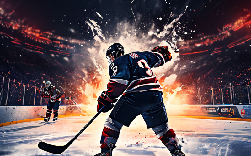 결승전을 결정짓는 아이스하키 연장전 승부차기 장면으로, 단 한 번의 슛으로 우승을 차지하기 위해 골키퍼와 정면으로 맞선 선수의 긴장감 넘치는 순간을 포착했습니다.