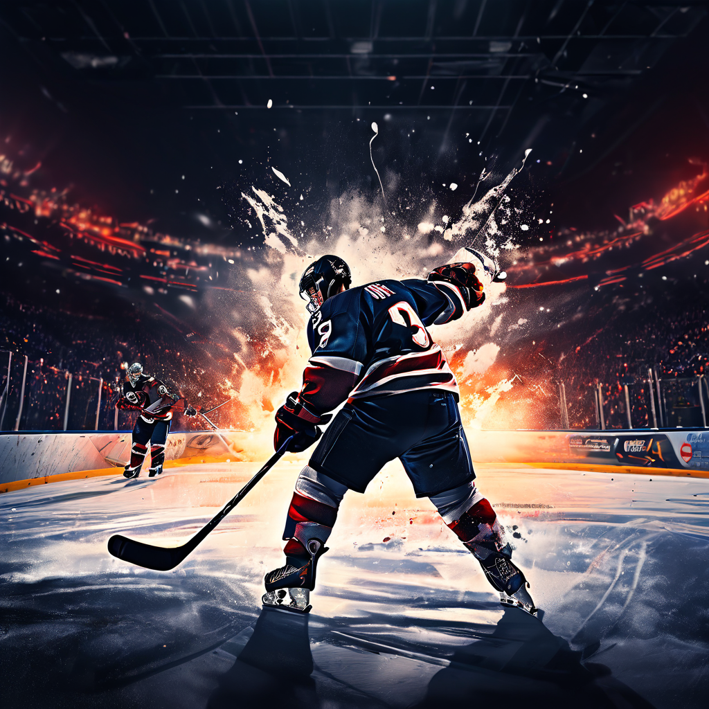 결승전을 결정짓는 아이스하키 연장전 승부차기 장면으로, 단 한 번의 슛으로 우승을 차지하기 위해 골키퍼와 정면으로 맞선 선수의 긴장감 넘치는 순간을 포착했습니다.