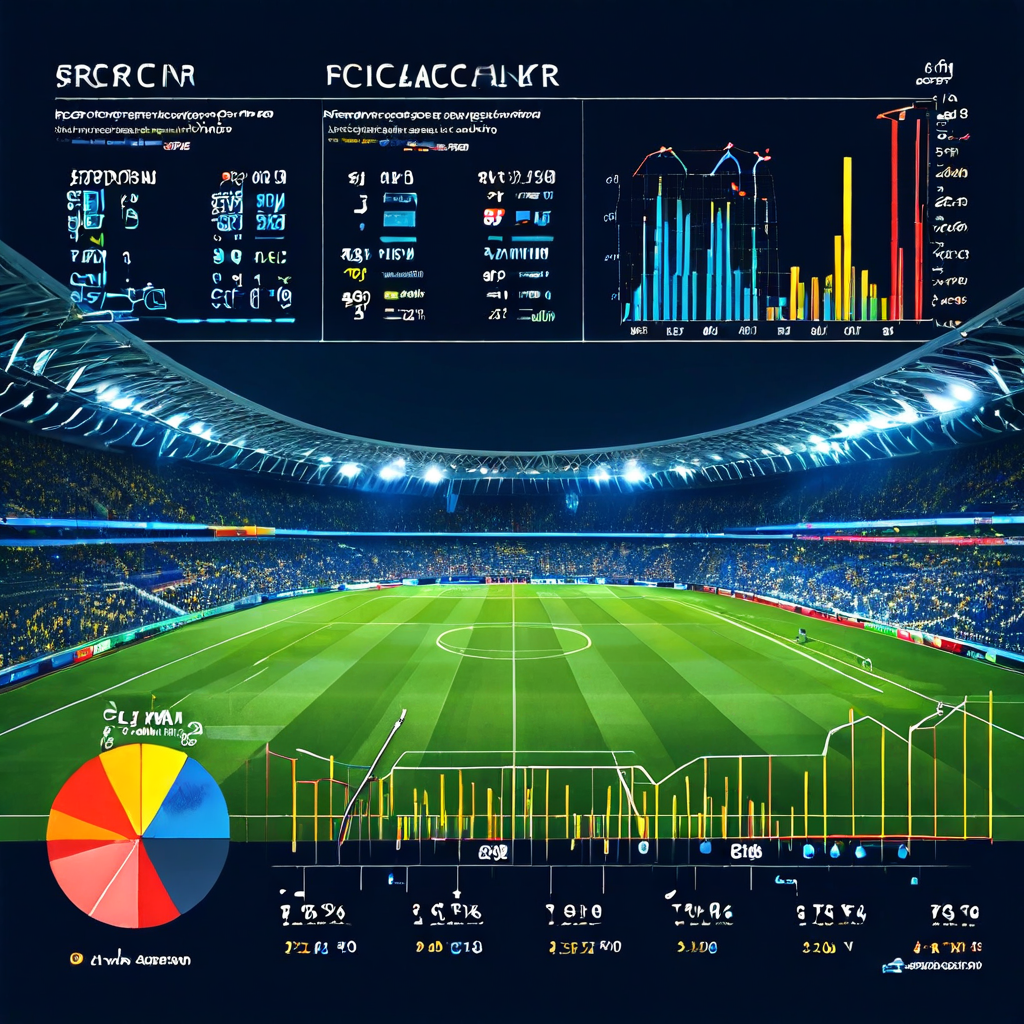 데이터 분석가의 화면에 표시된 네 가지 그래프는 예상 득점(xG)을 활용하여 축구 경기 결과를 예측하는 다양한 실제 적용 사례를 시각적으로 보여줍니다.
