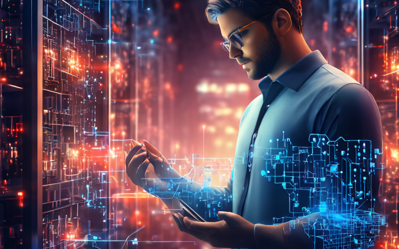 자동화 서버와 인간 상담원 간의 단절된 디지털 연결을 상징적으로 보여주는 이미지로, 빛나는 서버와 사람 사이에 끊어진 체인과 오류 표시가 기술과 인간 간 소통의 결함을 나타냅니다.