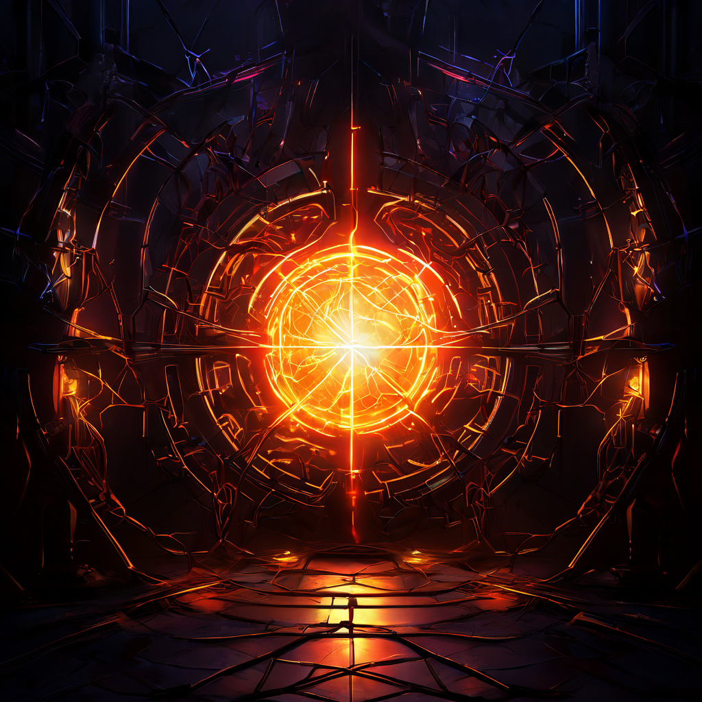 인공지능의 감정적 핵심이 균열을 일으키며 빛의 회로가 끊어져, 알고리즘 융합 과정에서 발생한 치명적 취약점을 상징적으로 표현한 이미지입니다.