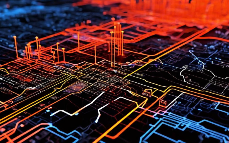 접근성 구역 간의 상관관계를 연결선과 강조된 데이터 포인트로 시각화한 전술적 분석 지도 이미지입니다.