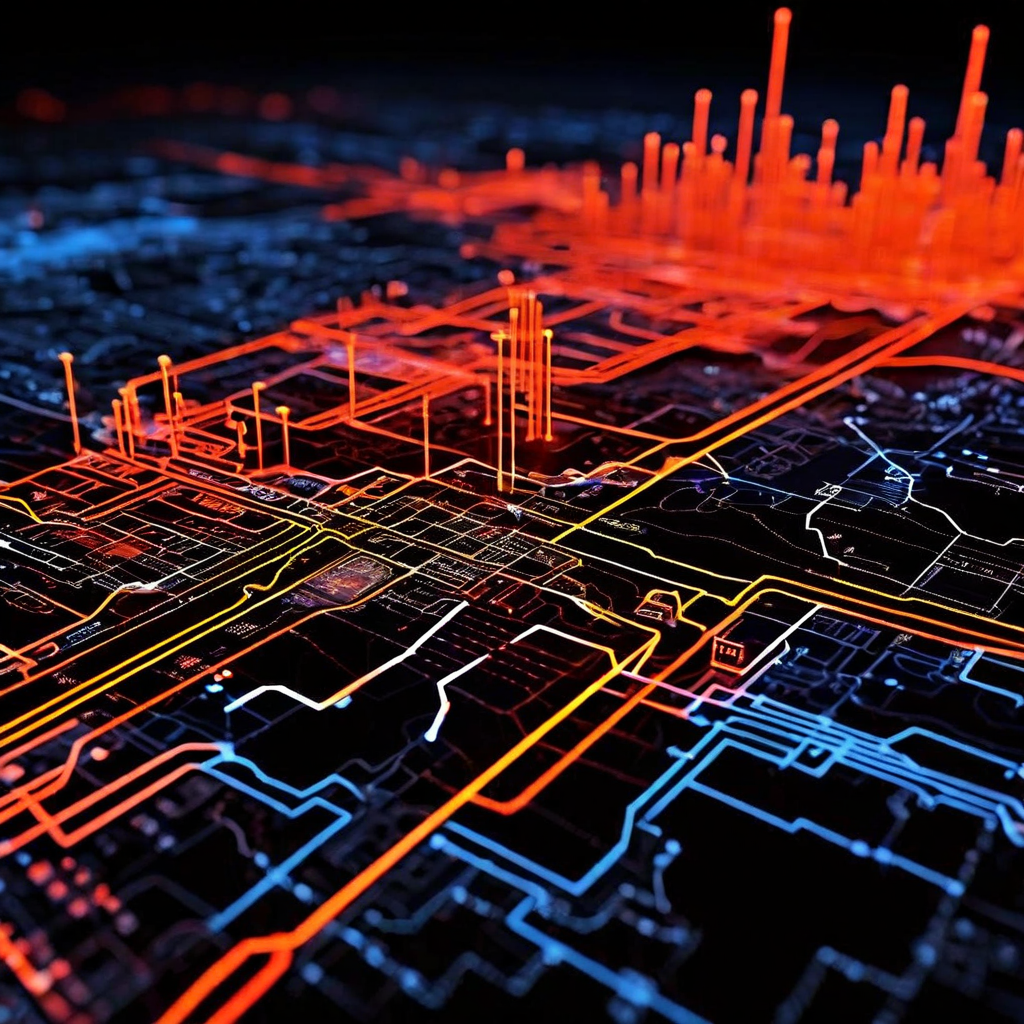 접근성 구역 간의 상관관계를 연결선과 강조된 데이터 포인트로 시각화한 전술적 분석 지도 이미지입니다.