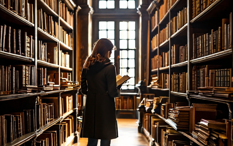 확증 편향의 개념을 상징적으로 보여주는 이미지로, 자신의 기존 신념만을 뒷받침하는 책을 고집하며 반대 사실과 전체 맥락이 담긴 책장은 의도적으로 외면하는 사람의 모습을 묘사하고 있습니다.