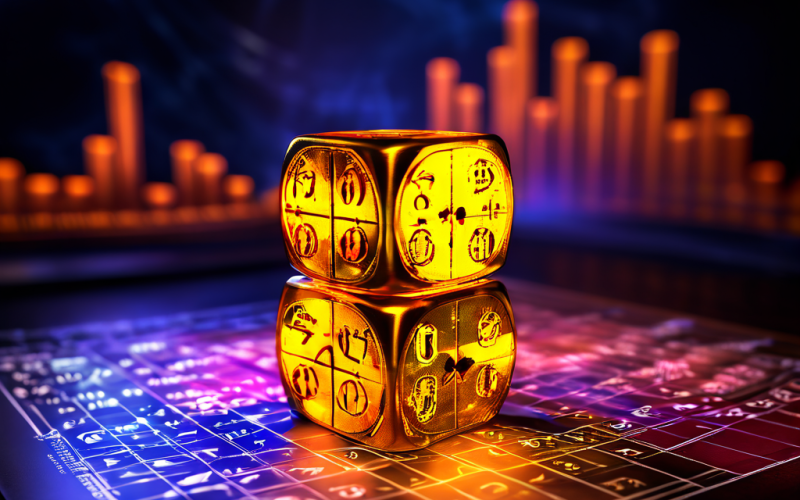 초보자 주사위가 빛을 내며 자연스럽게 20이 나오고, 이 운을 정량화하는 복잡한 그래프와 수식이 배경을 가득 채우고 있는 이미지입니다.