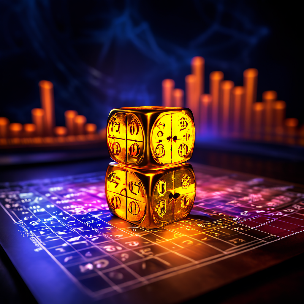 초보자 주사위가 빛을 내며 자연스럽게 20이 나오고, 이 운을 정량화하는 복잡한 그래프와 수식이 배경을 가득 채우고 있는 이미지입니다.