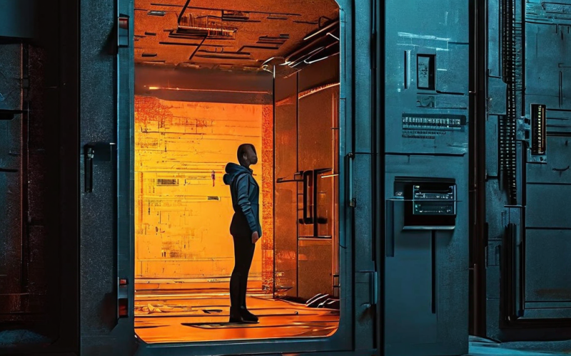 보안 플랫폼으로 표시된 디지털 금고가 갈라지며 내부가 텅 비어 있고, 디지털 자산이 사라지는 모습에 사람의 자신감 넘치던 표정이 실망으로 바뀌는 모습을 담은 일러스트입니다.