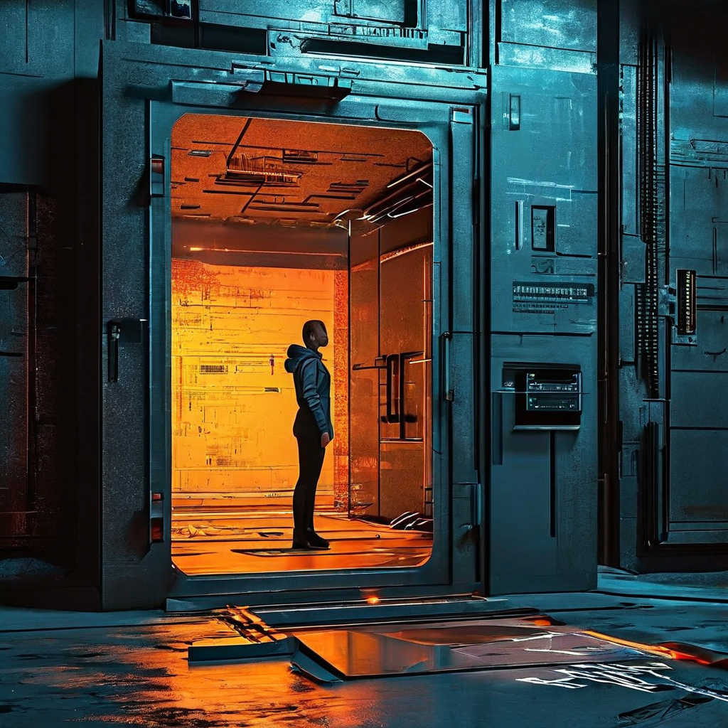 보안 플랫폼으로 표시된 디지털 금고가 갈라지며 내부가 텅 비어 있고, 디지털 자산이 사라지는 모습에 사람의 자신감 넘치던 표정이 실망으로 바뀌는 모습을 담은 일러스트입니다.