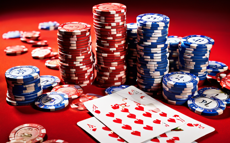 A baccarat player's hand rests on a green casino table, one chip placed hesitantly over a lost bet, while the other hand holds a s