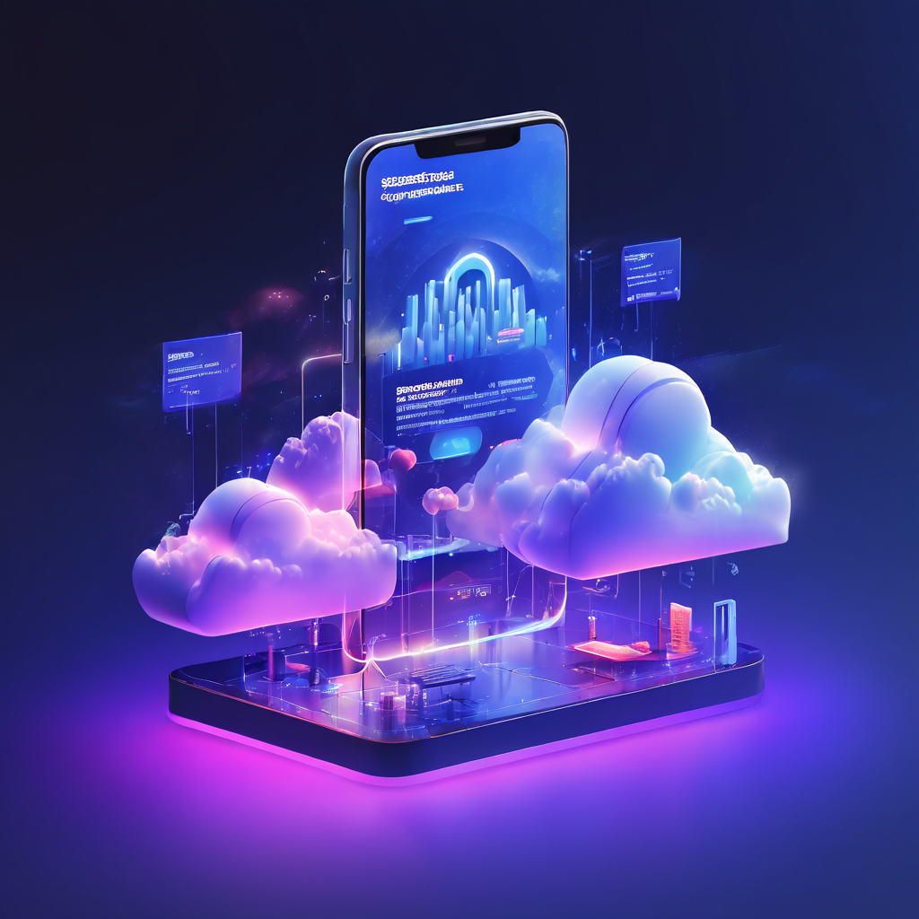 Abstract digital platform scene showing a session timeout warning on a mobile login screen with connected cloud layers and data...