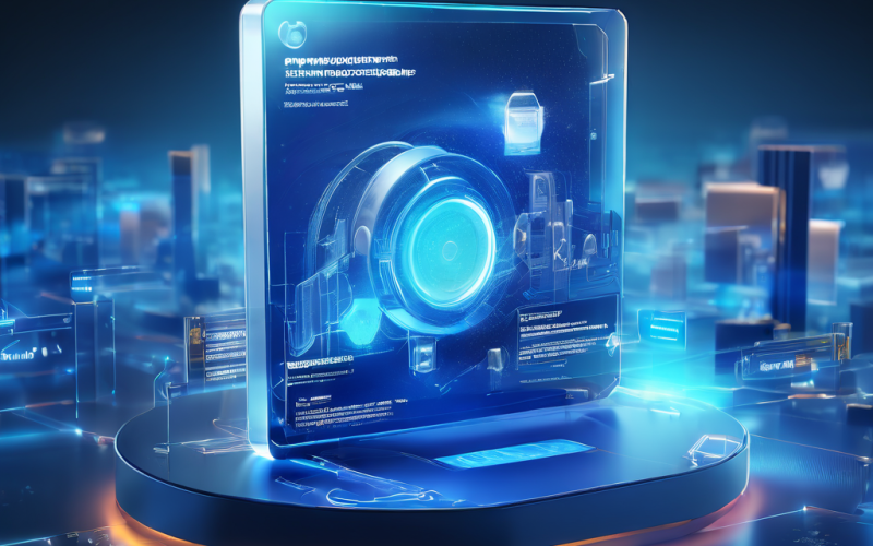 A futuristic digital interface showing a secure online workflow with layered data paths and glowing redirect paths, representing...