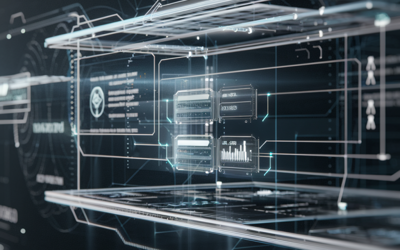 Futuristic digital interface showing a secure winner notification arriving on a glowing layered screen with data paths and cloud...